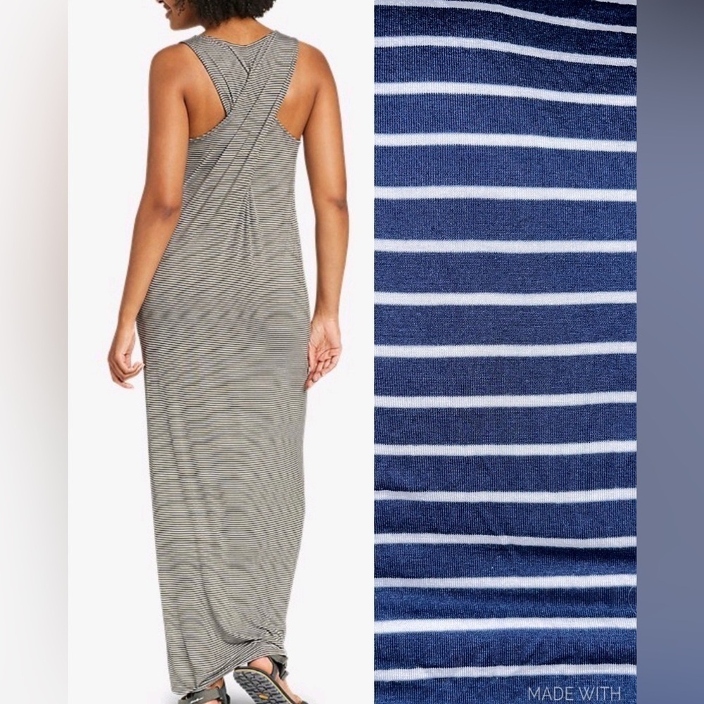 Eddie Bauer Women's Soft Layer Twist-Back Sleeveless Maxi Dress - blue & white